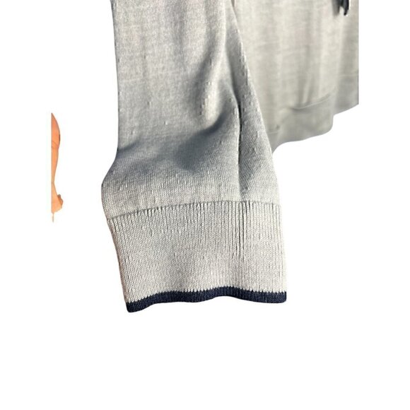 1901 Womens Grey Sweater With Black Trim & Tie Neckline, preppy, 50% Merino wool - Picture 6 of 7